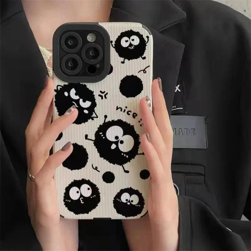 Cartoon Black Briquettes Funny Cute Phone Case for iPhone 6, 7, 8, X, XS, XS Max, XR, 11, 12, 13, 14, Pro Max, and Mini