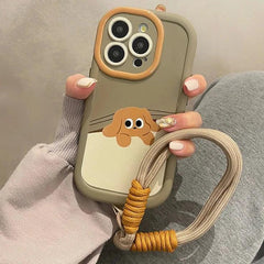 Cartoon Cat Puppy Cute Phone Case with Lanyard for iPhone 15 Pro Max, 14, 13, 11, 12