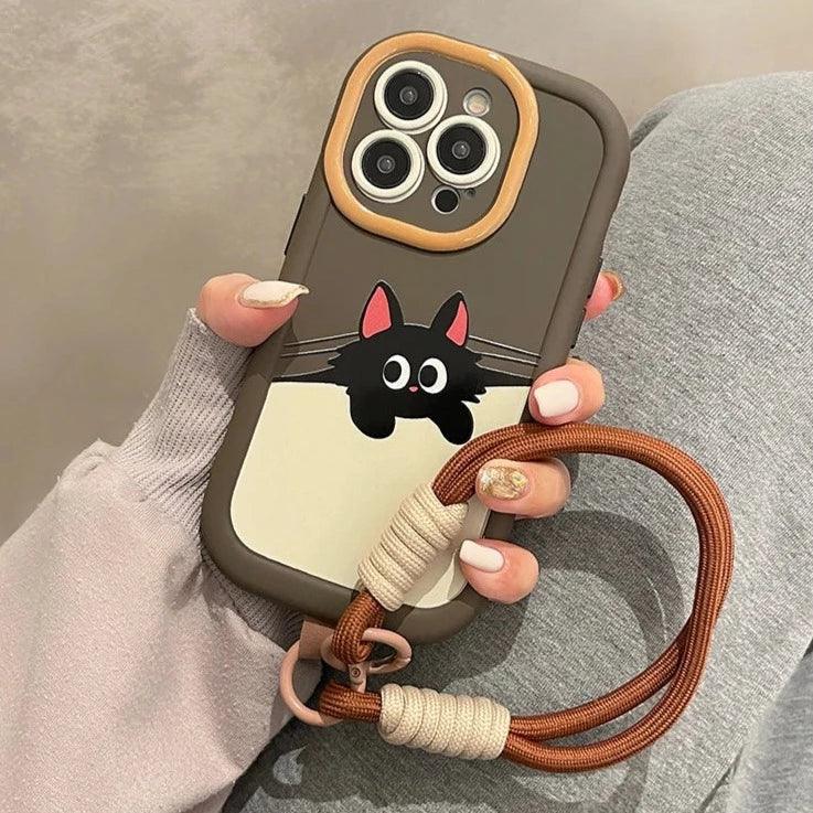 Cartoon Cat Puppy Cute Phone Case with Lanyard for iPhone 15 Pro Max, 14, 13, 11, 12