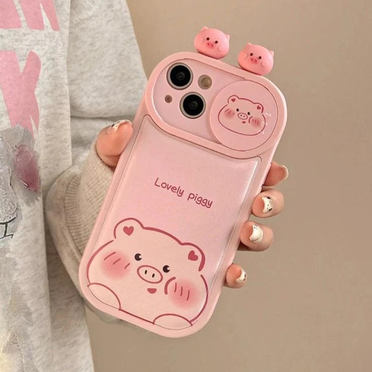 Cartoon Pink Pig, Puppy, Panda, and Cow Cute Phone Case For iPhone 15 Pro Max, 14, 13, 11, or 12