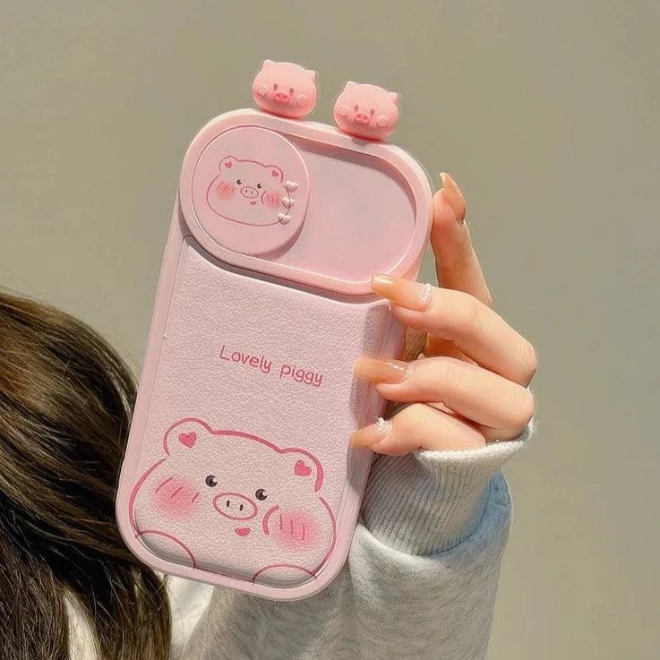 Cartoon Pink Pig, Puppy, Panda, and Cow Cute Phone Case For iPhone 15 Pro Max, 14, 13, 11, or 12