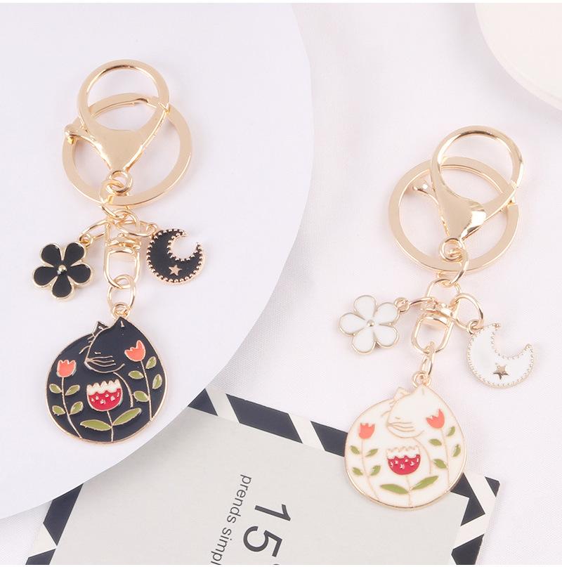 Cat Moon Flower Keychain