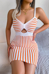 Striped Cutout Spaghetti Strap Mini Dress