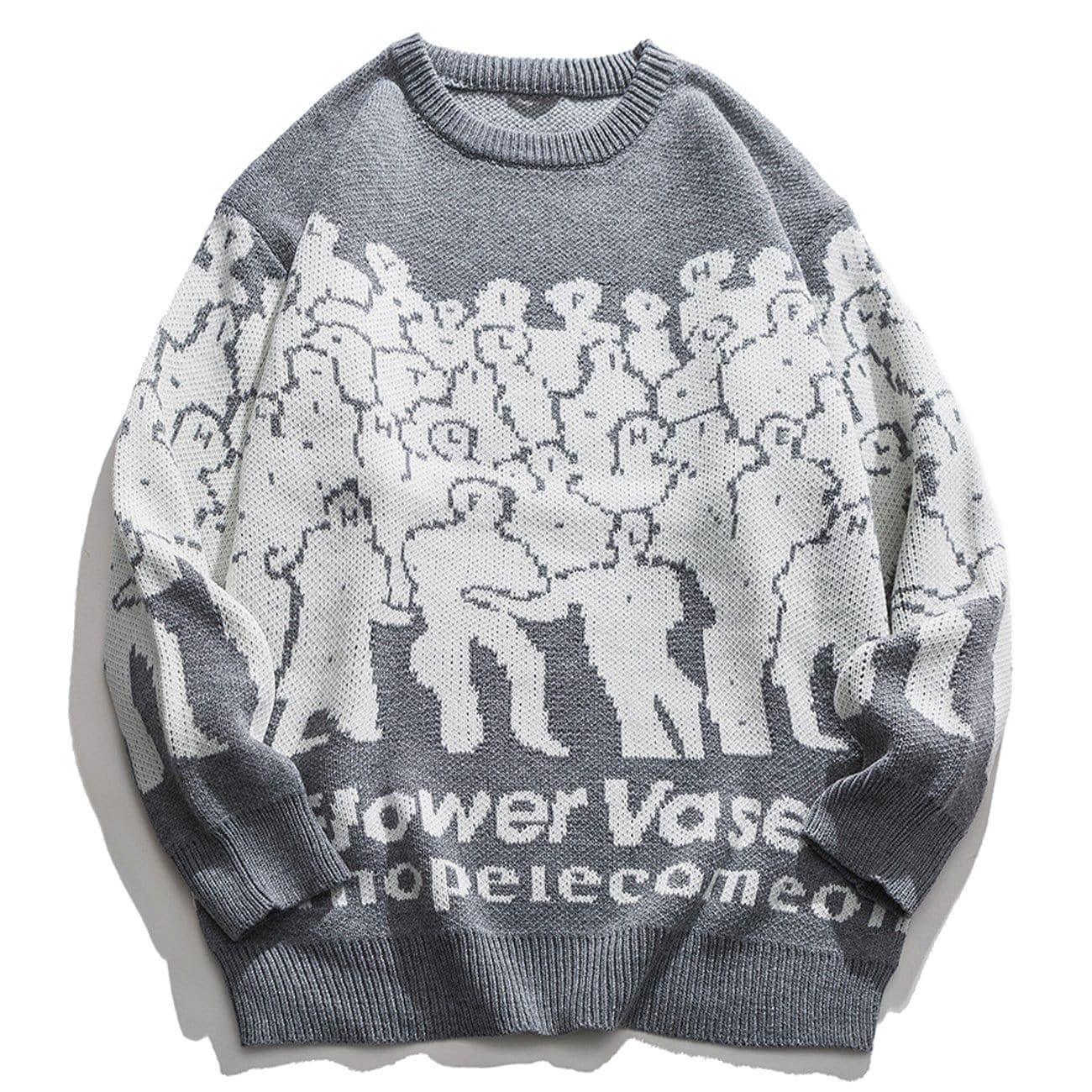 Crowd Print Knitted Sweater