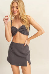HYFVE Ruched Bra Top and Mini Skirt Set