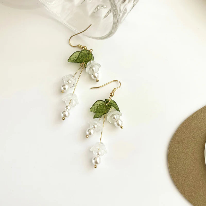 Green Leaves Flower Earrings