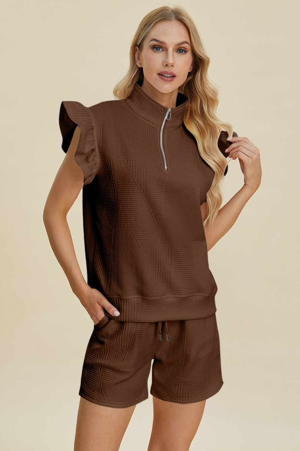 Full Size Texture Sleeveless Top and Shorts Set