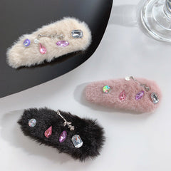 Cute Rhinestone Plush Hair Clip