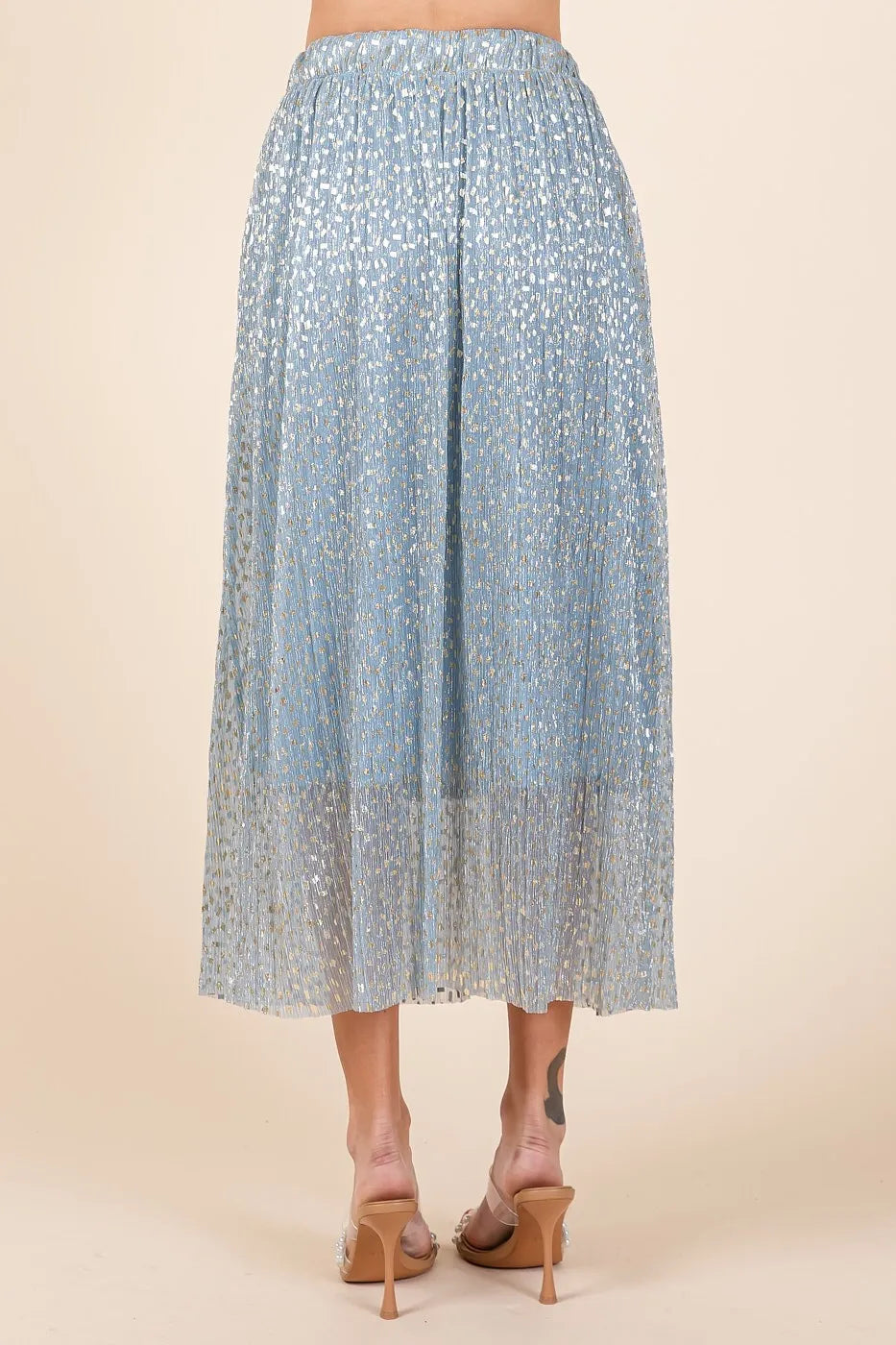 Metallic Glitter Speckle Print Elastic Midi Skirt