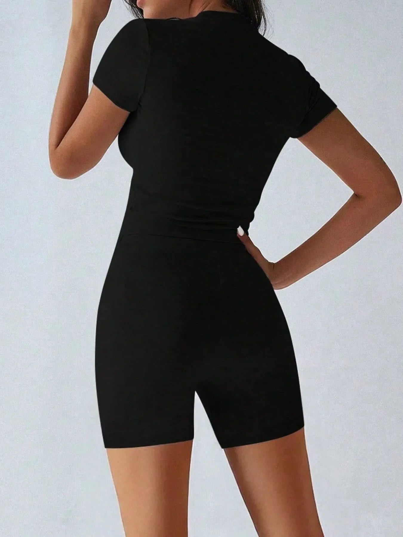Round Neck Short Sleeve Top and Shorts Set