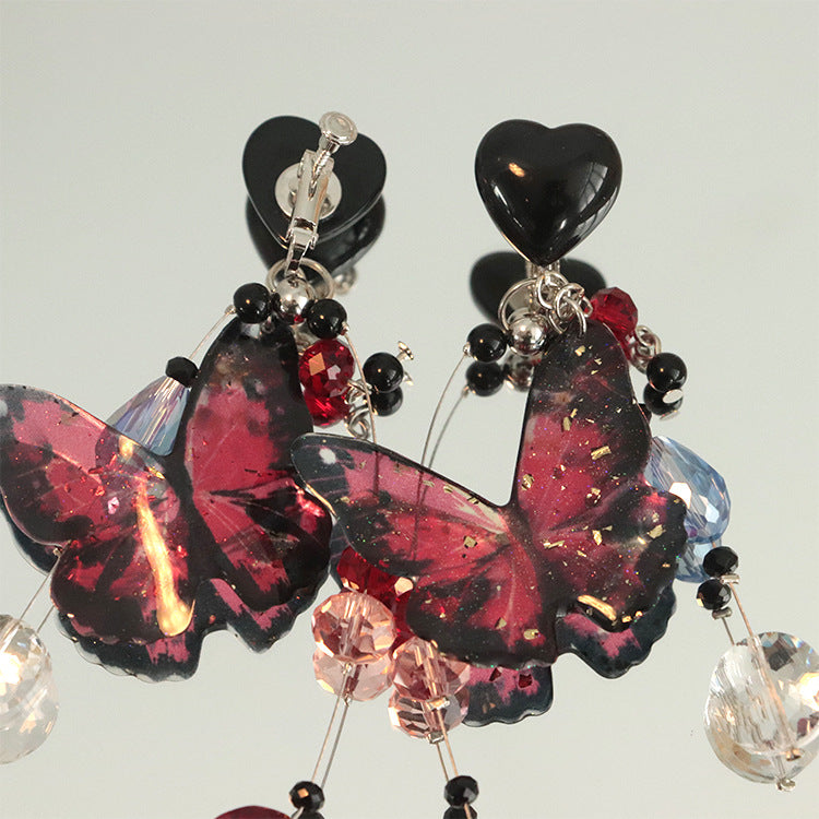 Dark Butterfly Heart Earrings