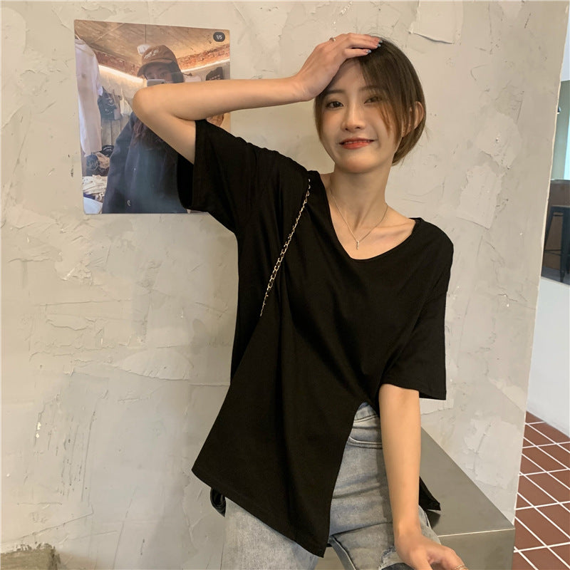 Summer Slit V-neck Tee