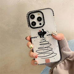 Cartoon Black Cat In Christmas Hat Phone Case