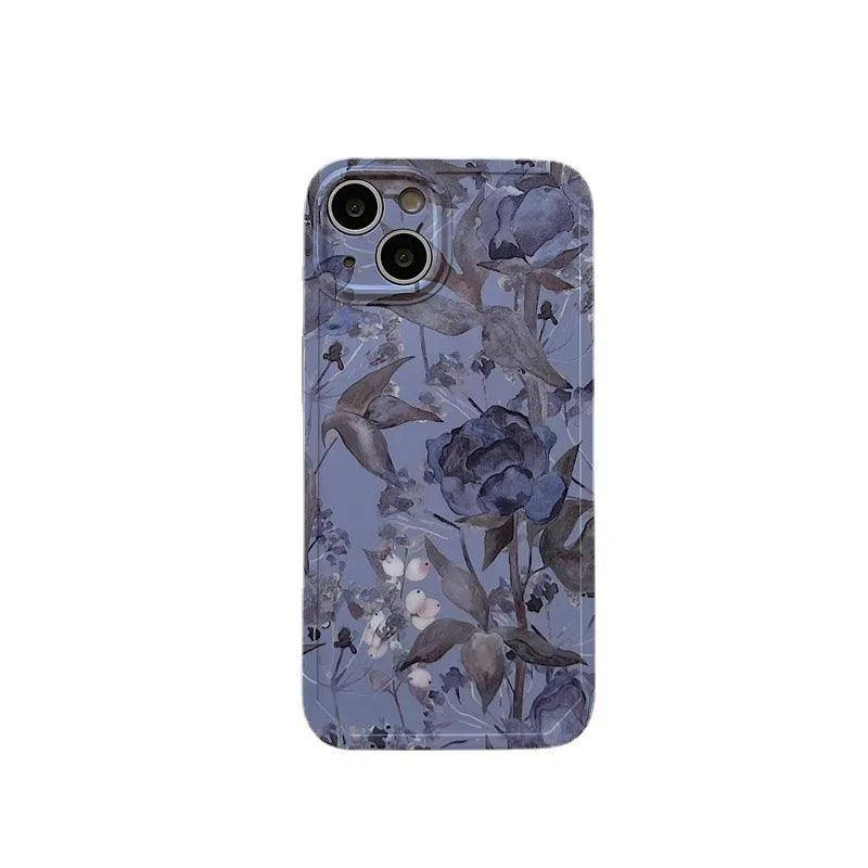 Charming Gray Flowers Oil Painting Cute Phone Cases For iPhone 12 Pro Max 13 11 14 And 14 Pro