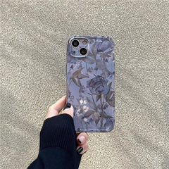 Charming Gray Flowers Oil Painting Cute Phone Cases For iPhone 12 Pro Max 13 11 14 And 14 Pro