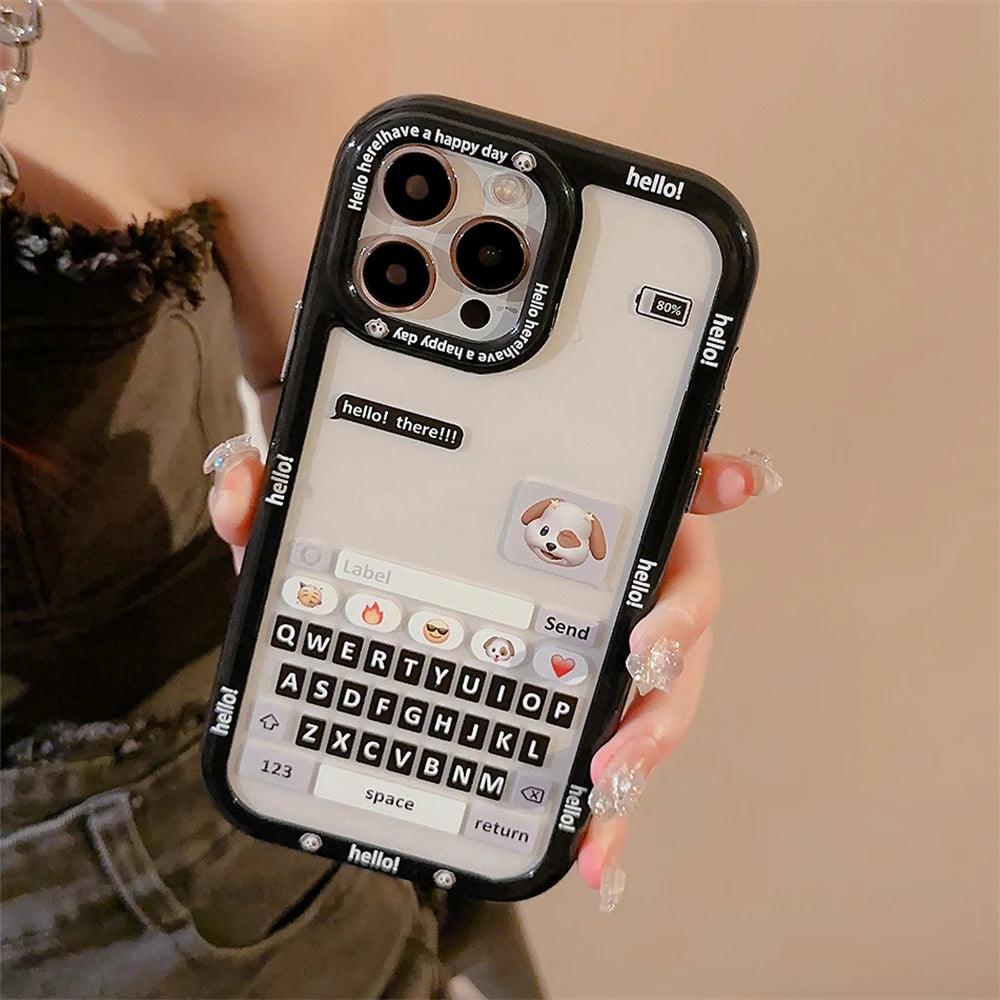 Chat Keyboard Puppy Pattern - Cute Phone Case For iPhone 13, 14, 11, 12 Pro Max, XS, XR, X, 7, 8, 14 Plus, or SE