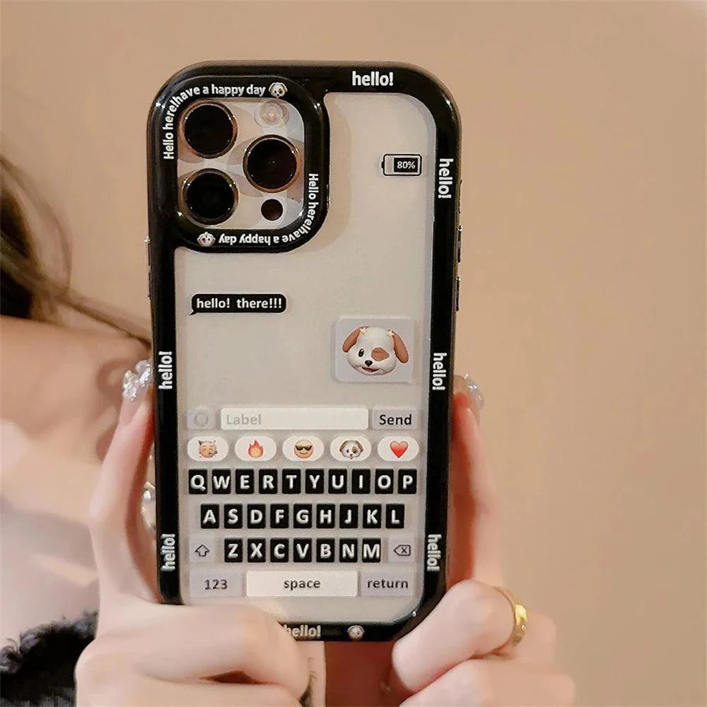 Chat Keyboard Puppy Pattern - Cute Phone Case For iPhone 13, 14, 11, 12 Pro Max, XS, XR, X, 7, 8, 14 Plus, or SE