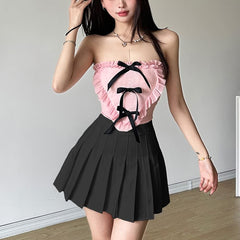 Coquette Heart Ruffle Tube Crop Top