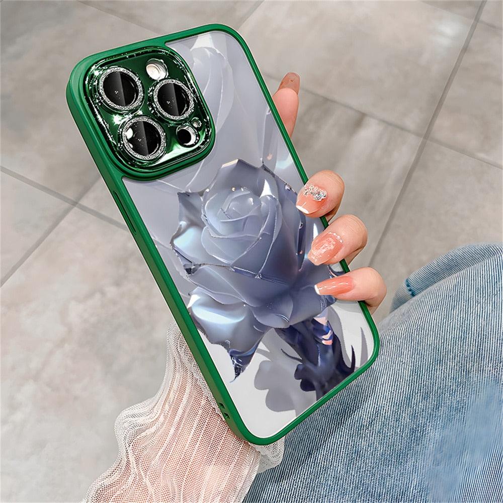 Crystal Rose Transparent Cute Phone Case for iPhone 11, 12, 13, 14 Pro Max, Plus, and Pro - Protective Cover