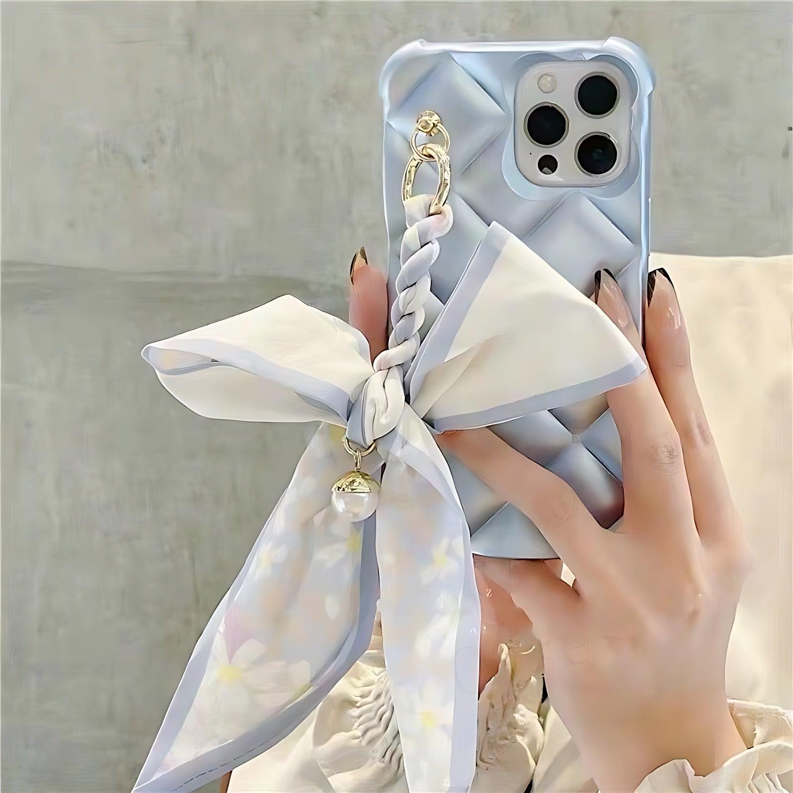 Cube Silk Scarf Chain Cute Phone Cases for iPhone 14, 12 Pro Max, Mini 11, 13 X, XS, XR, 6, 7, 8 Plus