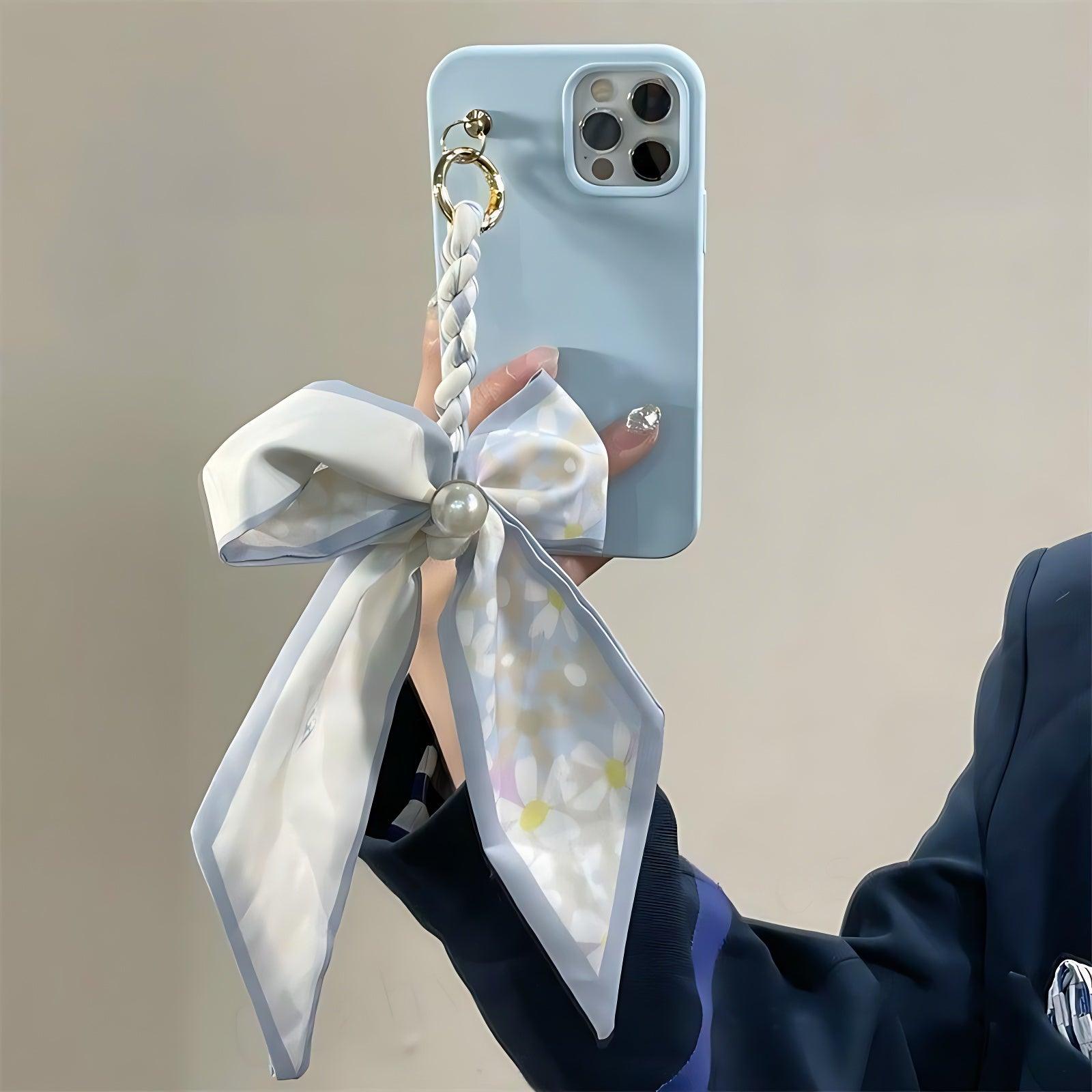 Cube Silk Scarf Chain Cute Phone Cases for iPhone 14, 12 Pro Max, Mini 11, 13 X, XS, XR, 6, 7, 8 Plus