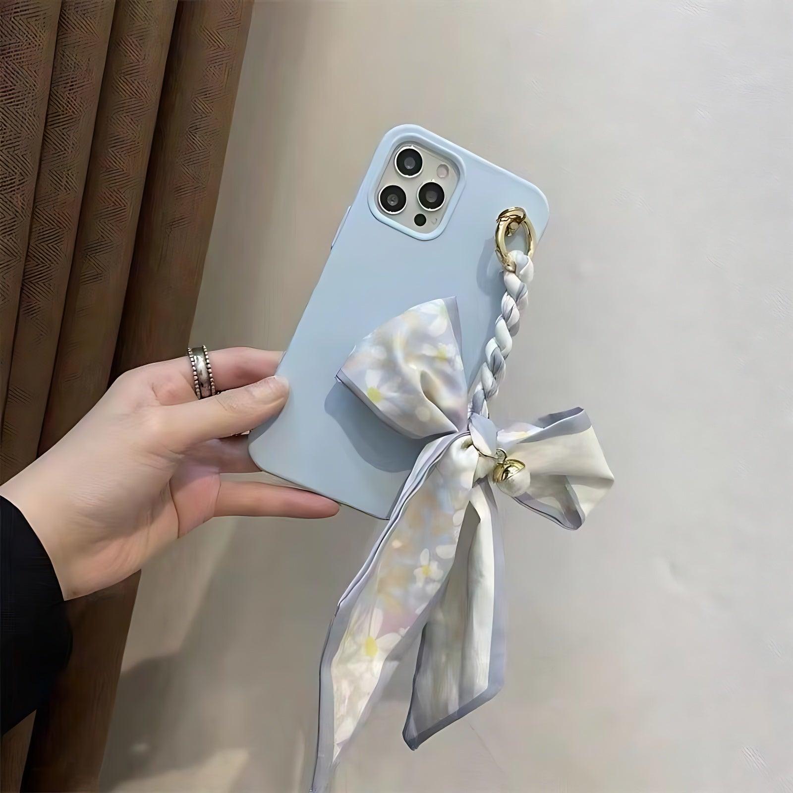 Cube Silk Scarf Chain Cute Phone Cases for iPhone 14, 12 Pro Max, Mini 11, 13 X, XS, XR, 6, 7, 8 Plus