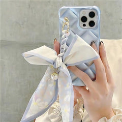 Cube Silk Scarf Chain Cute Phone Cases for iPhone 14, 12 Pro Max, Mini 11, 13 X, XS, XR, 6, 7, 8 Plus