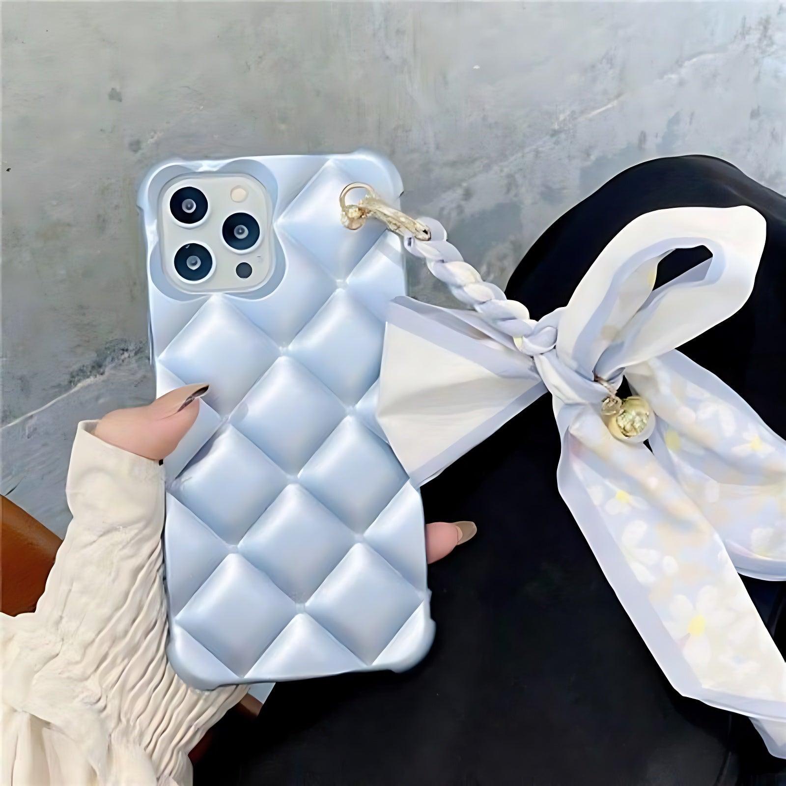 Cube Silk Scarf Chain Cute Phone Cases for iPhone 14, 12 Pro Max, Mini 11, 13 X, XS, XR, 6, 7, 8 Plus