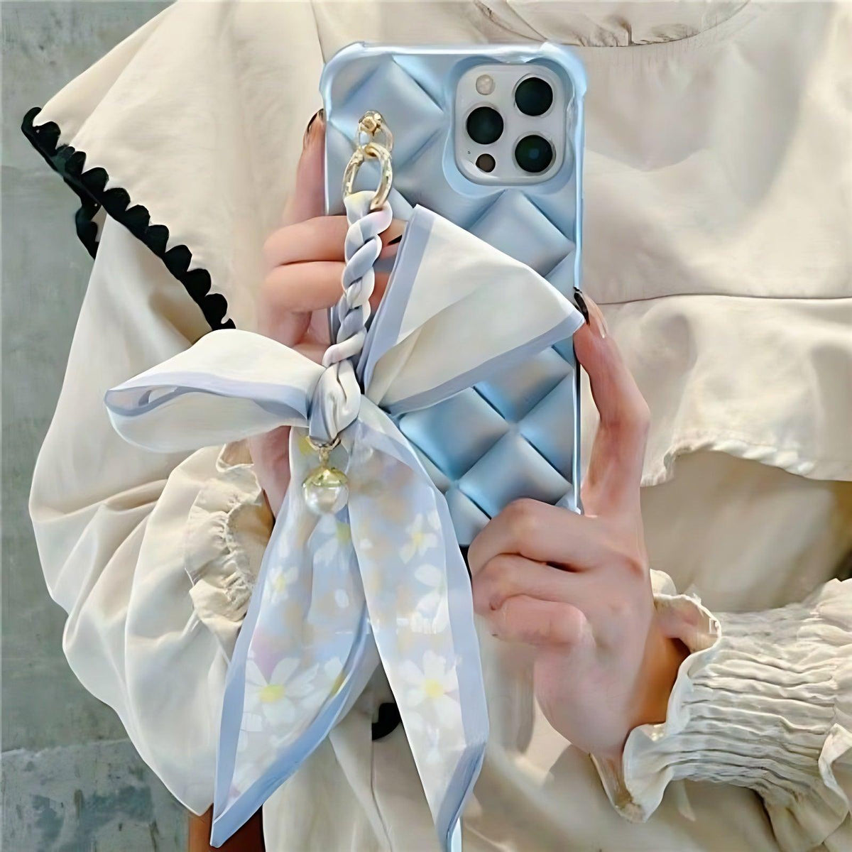 Cube Silk Scarf Chain Cute Phone Cases for iPhone 14, 12 Pro Max, Mini 11, 13 X, XS, XR, 6, 7, 8 Plus