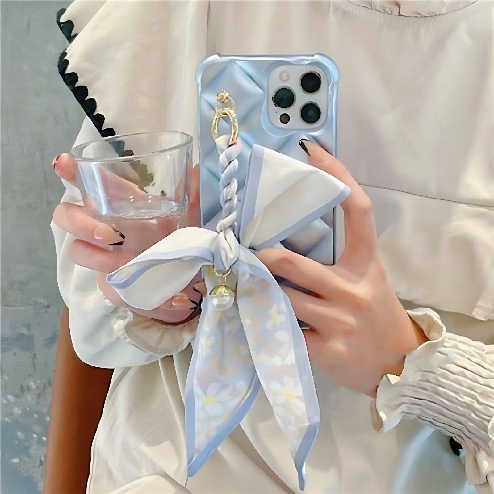 Cube Silk Scarf Chain Cute Phone Cases for iPhone 14, 12 Pro Max, Mini 11, 13 X, XS, XR, 6, 7, 8 Plus