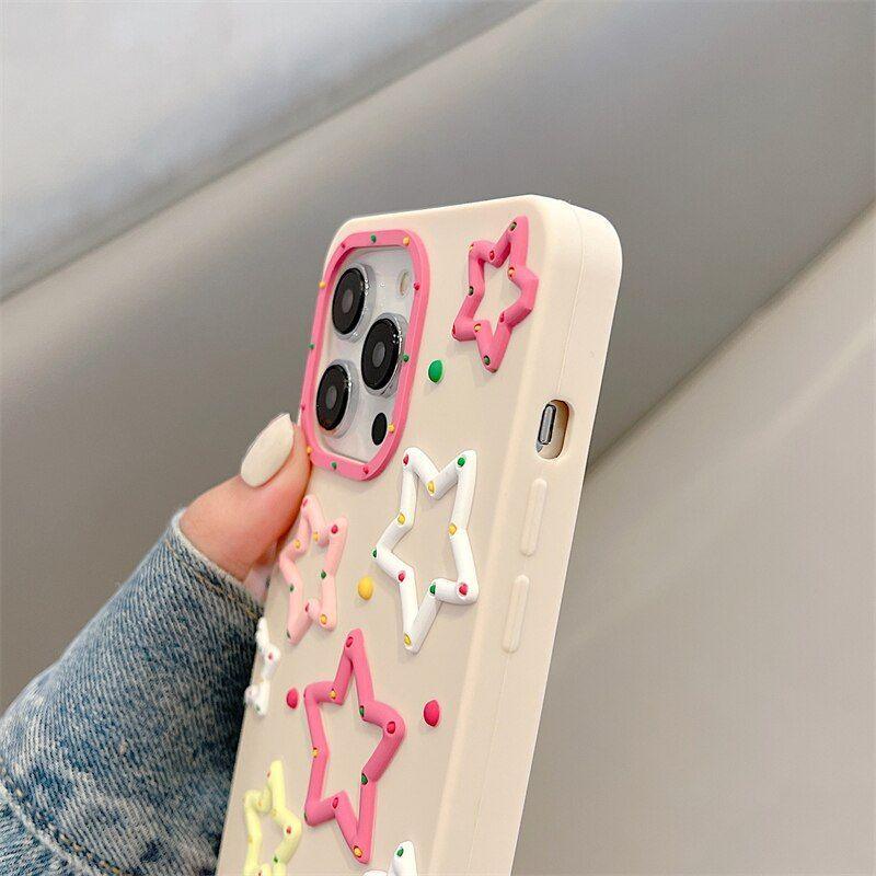 Cute 3D Colorful Stars Phone Cases for iPhone 14 Pro Max, 13, 12, 11, XR, X, XS Max