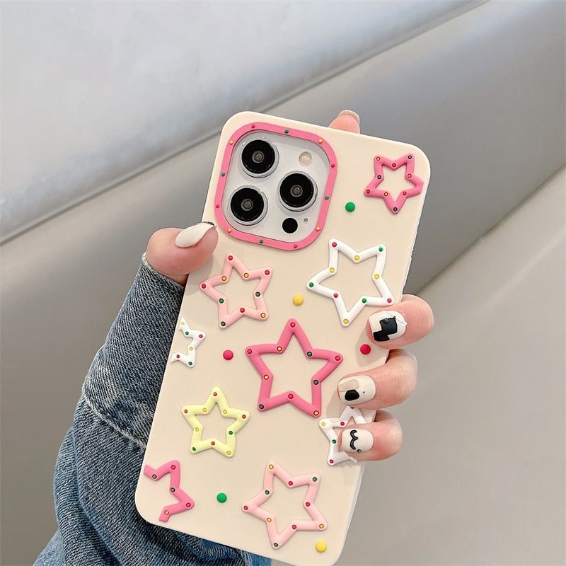 Cute 3D Colorful Stars Phone Cases for iPhone 14 Pro Max, 13, 12, 11, XR, X, XS Max