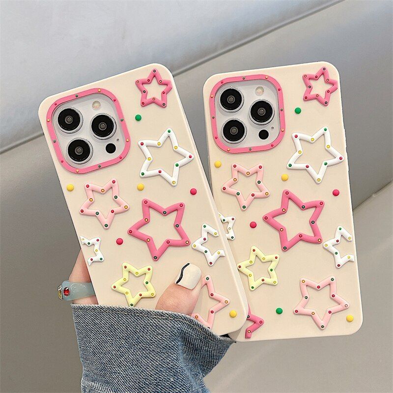 Cute 3D Colorful Stars Phone Cases for iPhone 14 Pro Max, 13, 12, 11, XR, X, XS Max