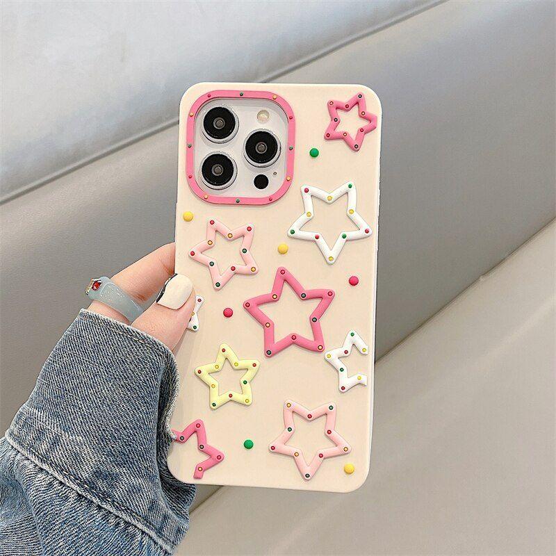 Cute 3D Colorful Stars Phone Cases for iPhone 14 Pro Max, 13, 12, 11, XR, X, XS Max