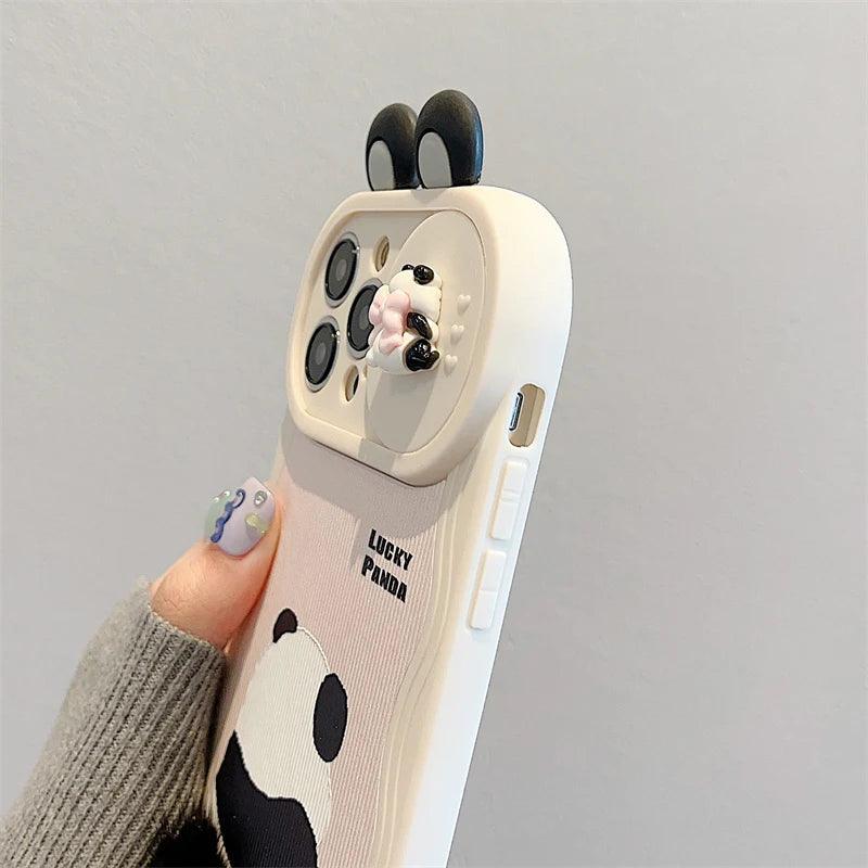 Cute 3D Ear Panda Phone Case for iPhone 15 Pro Max, 14, 13, 11, and 12 - Cover