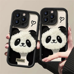 Cute 3D Plush Panda Doll Cartoon Phone Case for iPhone 15 Pro Max, 14, 13, 12 Pro, 11, and 15 Plus