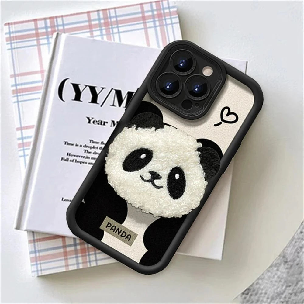 Cute 3D Plush Panda Doll Cartoon Phone Case for iPhone 15 Pro Max, 14, 13, 12 Pro, 11, and 15 Plus