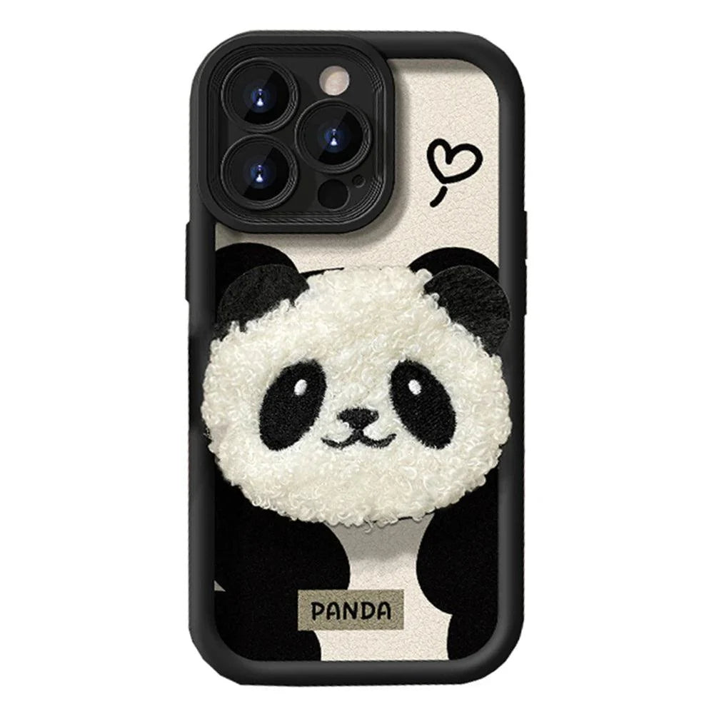 Cute 3D Plush Panda Doll Cartoon Phone Case for iPhone 15 Pro Max, 14, 13, 12 Pro, 11, and 15 Plus