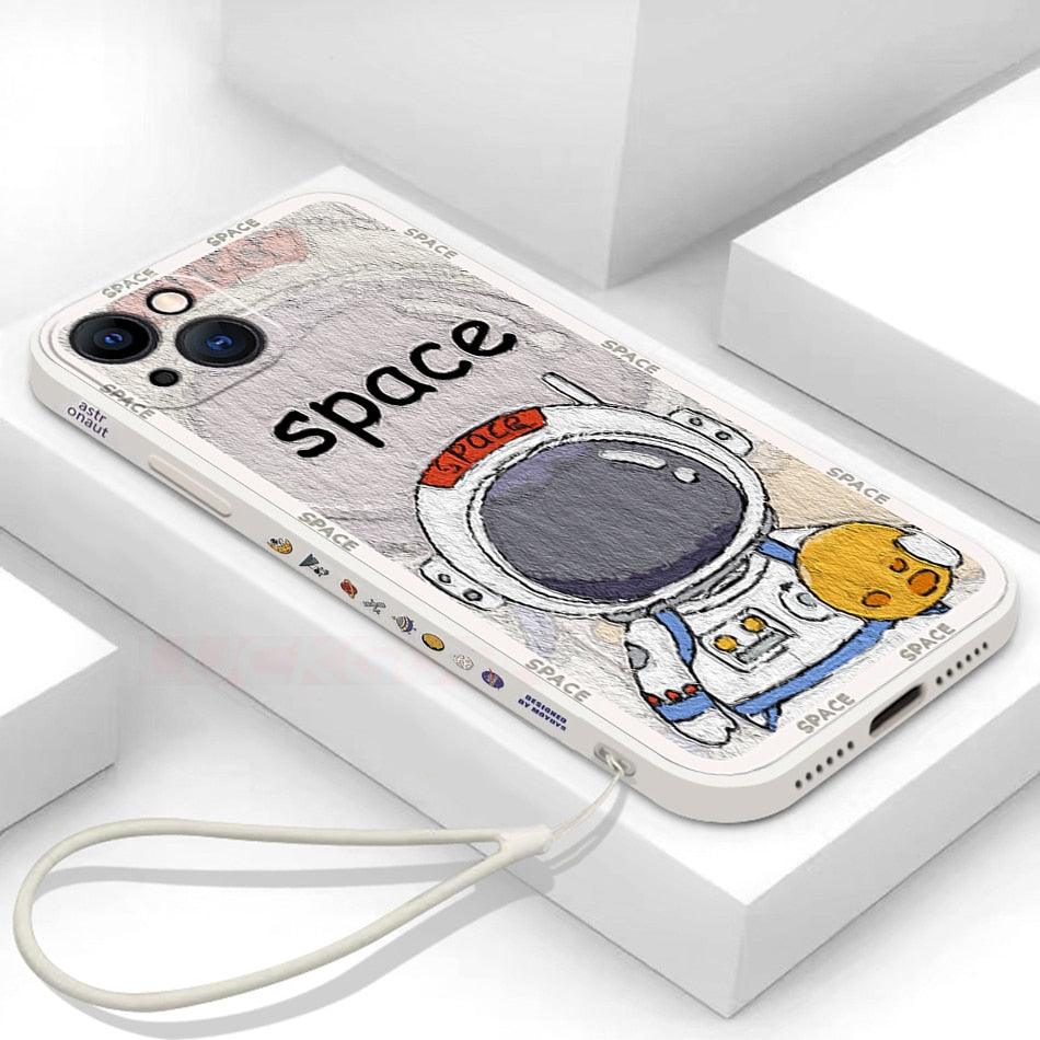 Cute Art Graffiti Astronaut Phone Case for iPhone 14 13 12 11 Pro Max Mini XS XR X 8 7 6 Plus