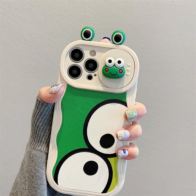 Cute Big Eyes Frog Wave Phone Case for iPhone 15 Pro Max, 14, 13, 11, 12