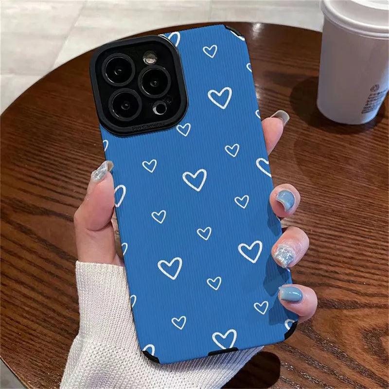 Cute Blue Hearts Phone Case for iPhone 11, 12, 13, 14 Pro Max, 15 Pro Max, X, XR, XS Max, 7, 8 Plus