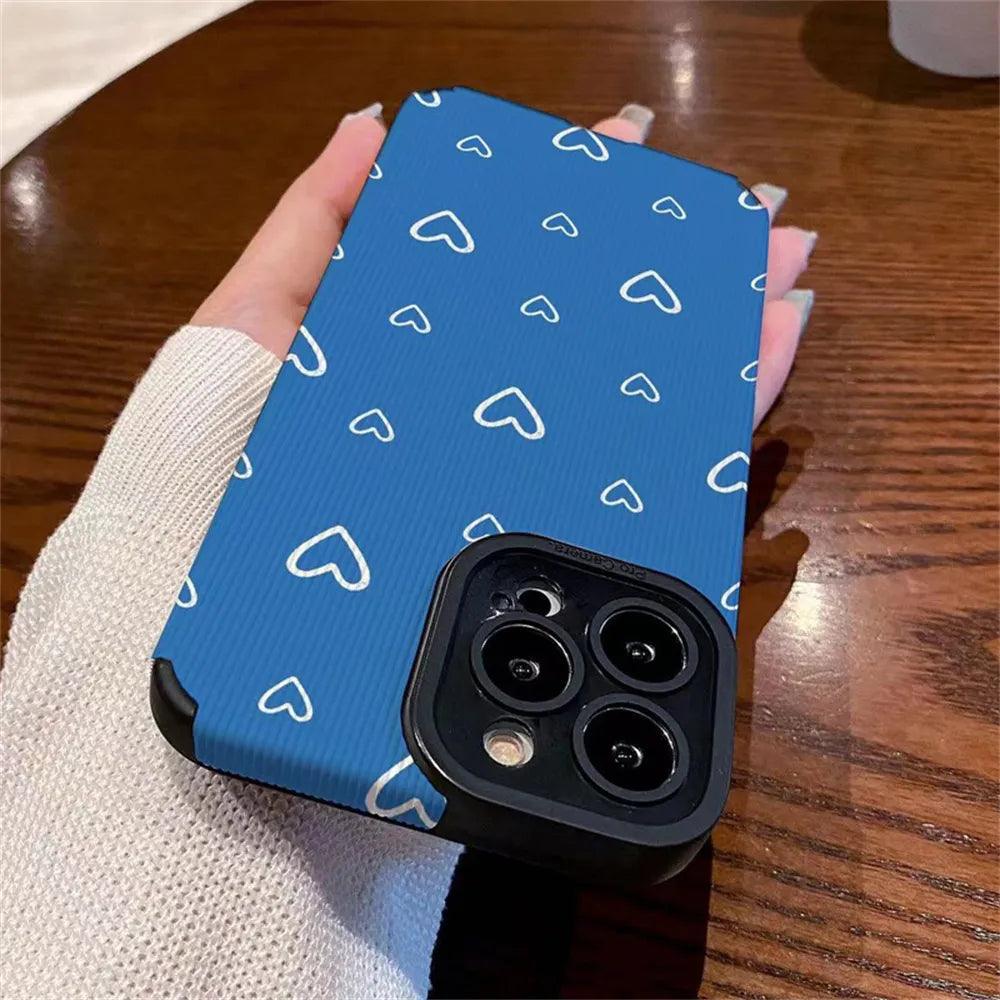 Cute Blue Hearts Phone Case for iPhone 11, 12, 13, 14 Pro Max, 15 Pro Max, X, XR, XS Max, 7, 8 Plus