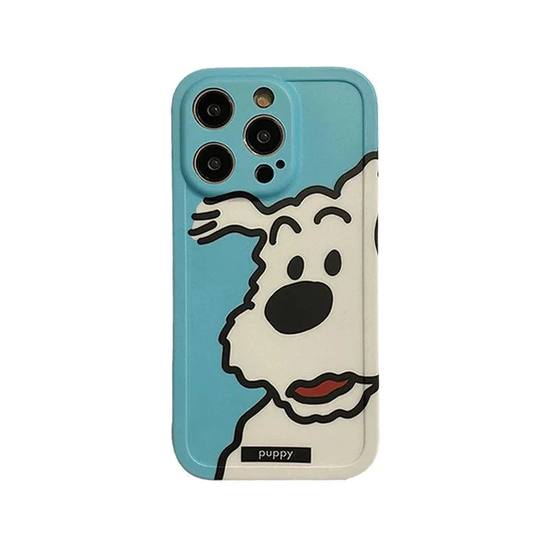 Cute Cartoon Puppy Dog Phone Case for iPhone 15 Pro Max, 14, 13, 12