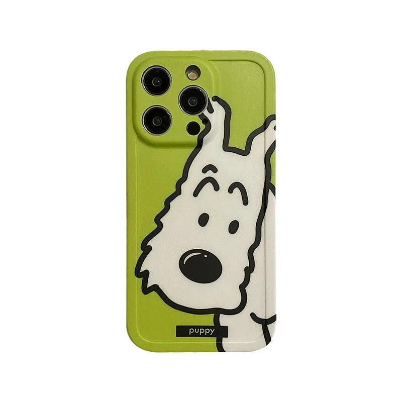 Cute Cartoon Puppy Dog Phone Case for iPhone 15 Pro Max, 14, 13, 12