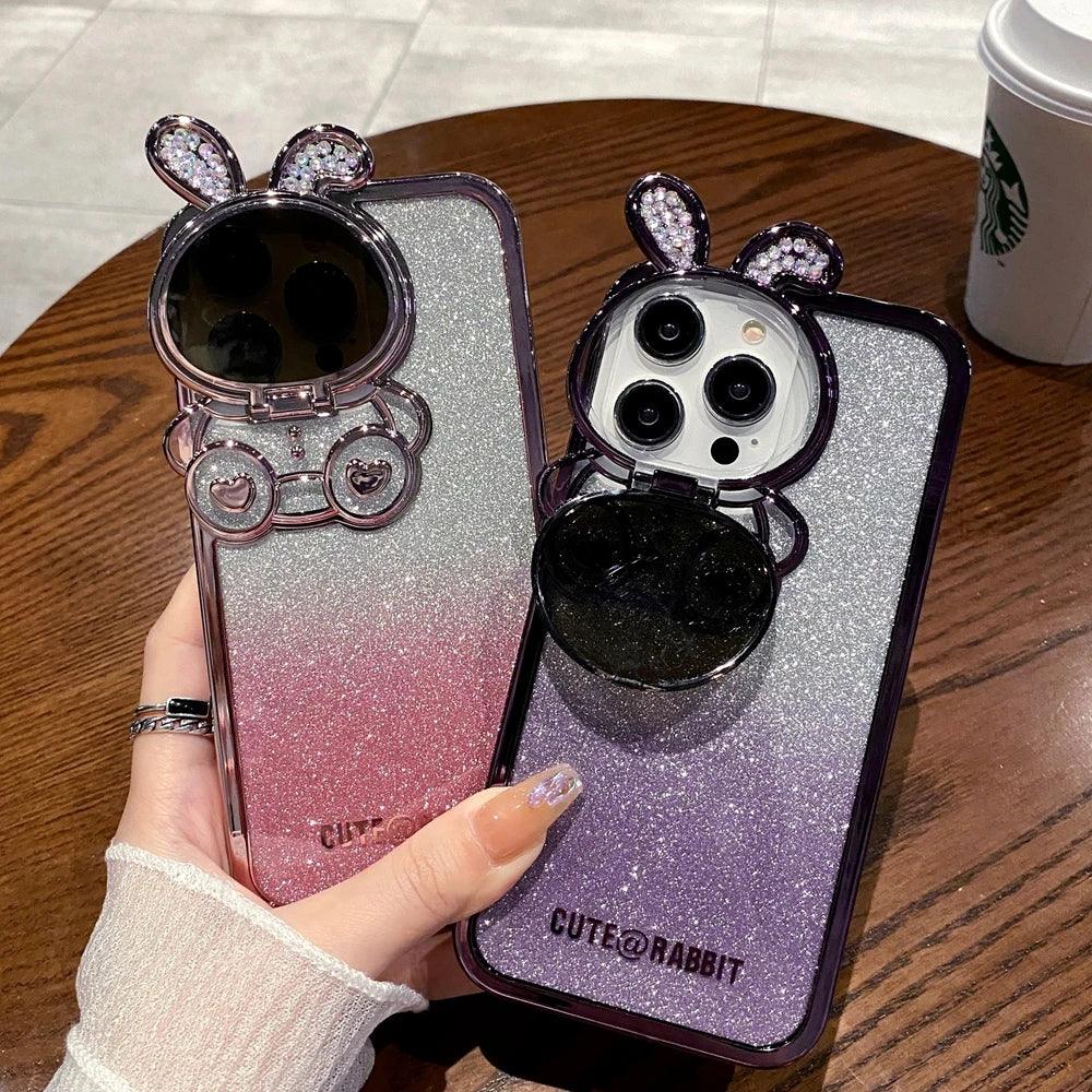 Cute Cartoon Rabbit Glitter Phone Cases for iPhone 14, 13, and 12 Pro Max: Stylish Covers