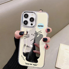 Cute Cat Cartoon Makeup Mirror Plating - Phone Cases for iPhone 14 Pro, 11, 12, and 13 Pro Max