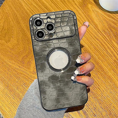 Cute Crocodile Pattern Leather Hard Phone Case with Logo Hole for iPhone 11 12 13 and 14 Pro Max