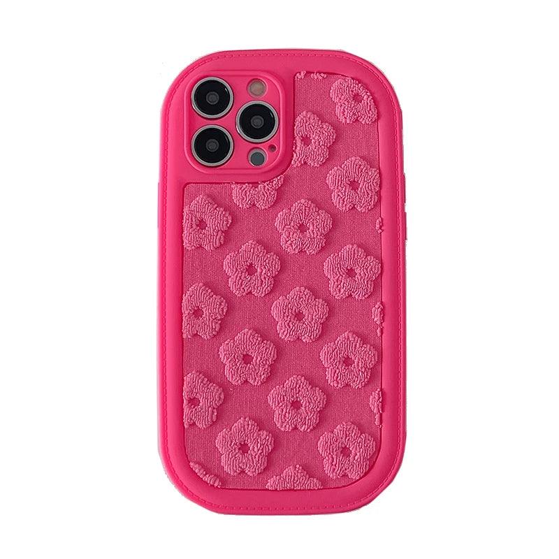 Cute Floral Embroidery Phone Case for iPhone 11, 12, 13, 14, 15, Pro Max, and Plus Models