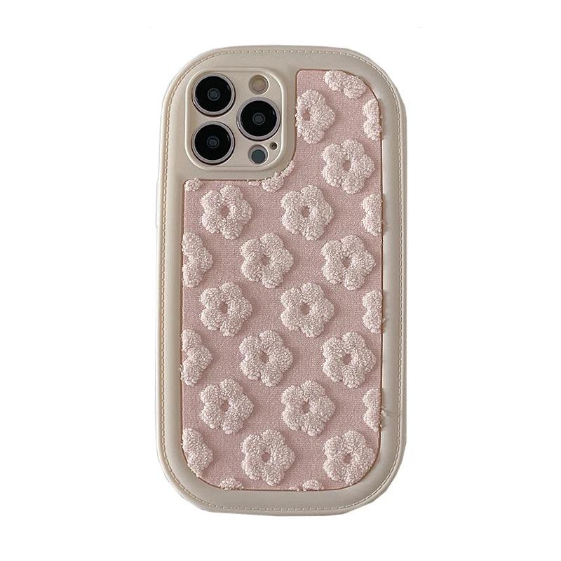 Cute Floral Embroidery Phone Case for iPhone 11, 12, 13, 14, 15, Pro Max, and Plus Models