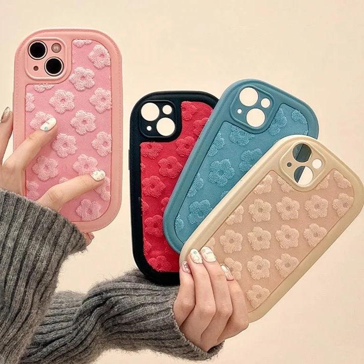 Cute Floral Embroidery Phone Case for iPhone 11, 12, 13, 14, 15, Pro Max, and Plus Models